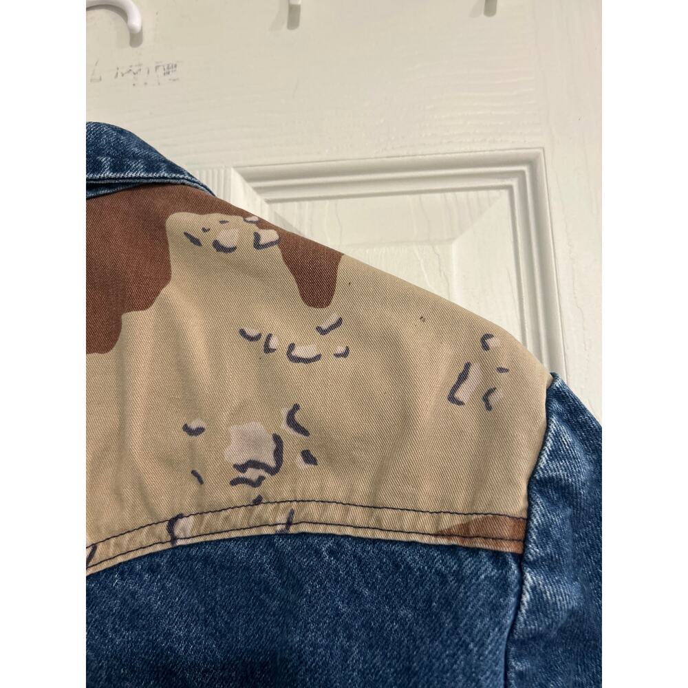 Vtg 70s Lee Western Denim Shirt Men M West Cal 45 Snaps Custom Camo Distressed - Picture 10 of 11
